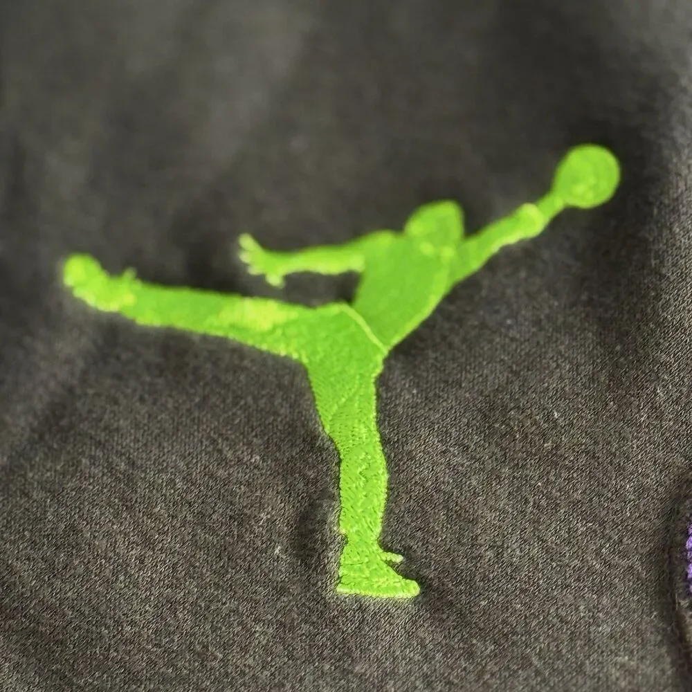 Jordan Men's XL Black Purple with Lime Green Logo Snap Button Hoodie Jacket